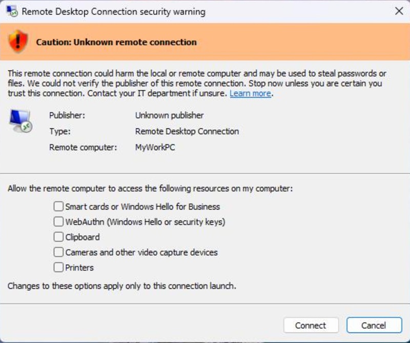 Windows 11 RDP Connection Signing