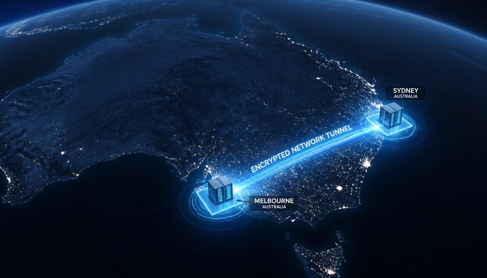 Encrypted WireGuard tunnel connecting Sydney and Melbourne data centres