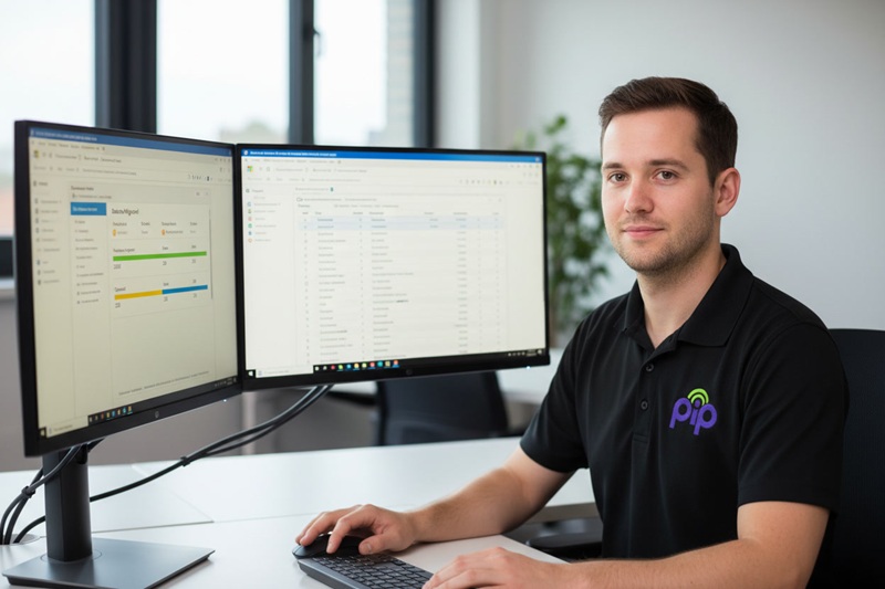 PIP technician managing a Microsoft 365 migration dashboard