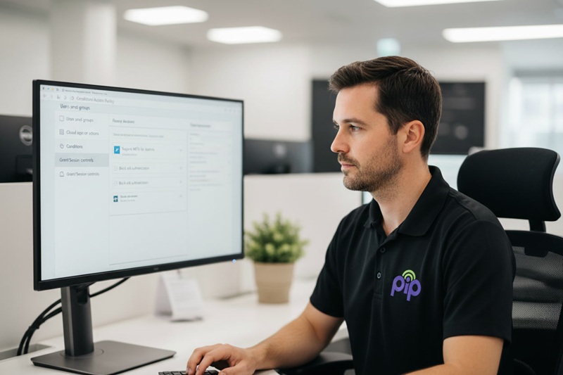 PIP technician configuring Microsoft Entra ID Conditional Access policy