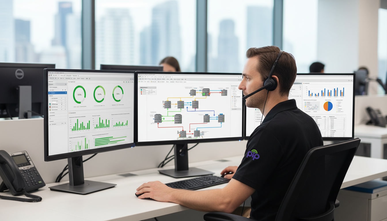 PIP technician at a managed IT monitoring console in Sydney