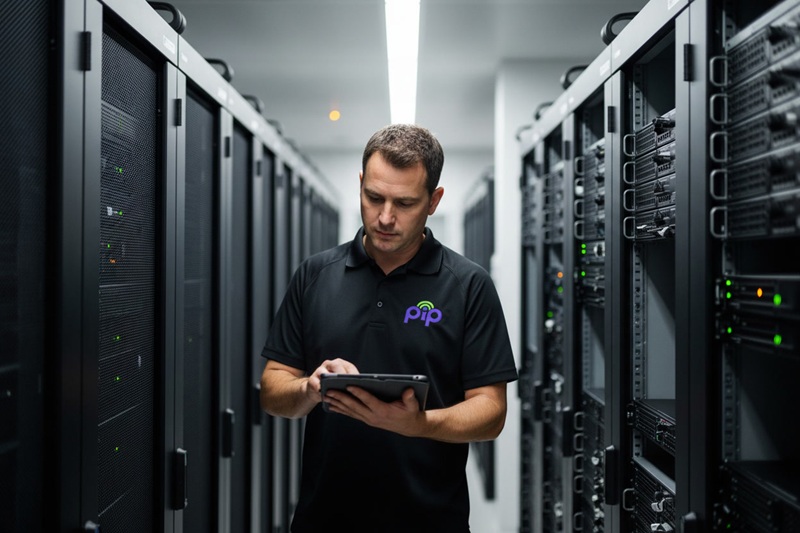 PIP technician managing web hosting server infrastructure in PIP's Sydney Datacentre