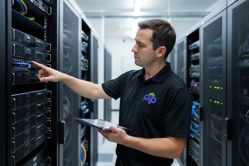PIP technician in server room