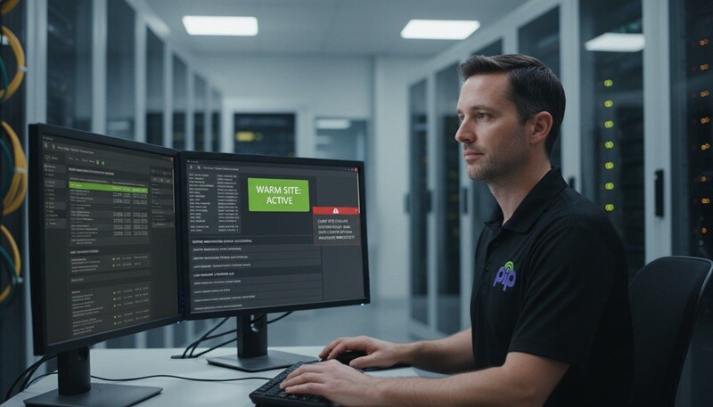 PIP technician monitoring backup and disaster recovery systems at PIP's Sydney Datacentre